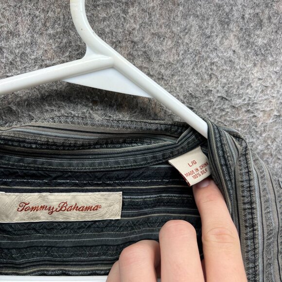 Tommy Bahama Shirt Mens Large Green Stripes Button Down Silk Seersucker Vintage - Picture 5 of 9